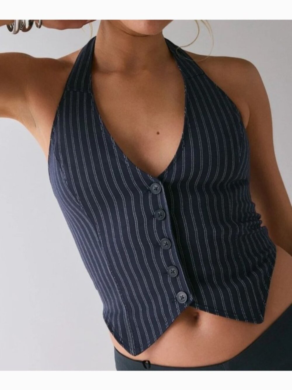 Urban Outfitters Navy Pinstripe Halter Vest